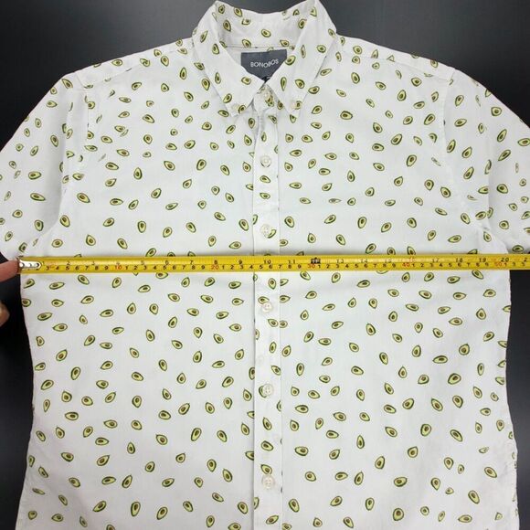 BONOBOS Avocado Novelty Print Slim Fit Casual Short Sleeve Button Down Shirt Y2k - Picture 3 of 8